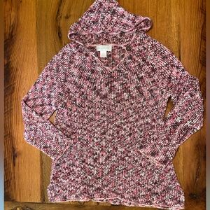 Susan Bristol 100% Cotton Sweater with Hood in Pink, White & Brown, Size Medium